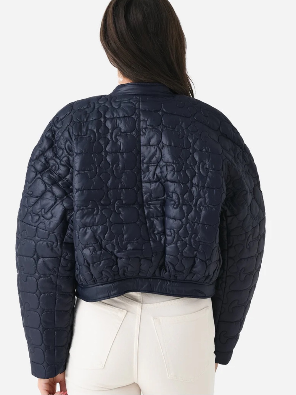 Ganni Quilted Cropped Puffer Jacket - Navy - Picture 7 of 16